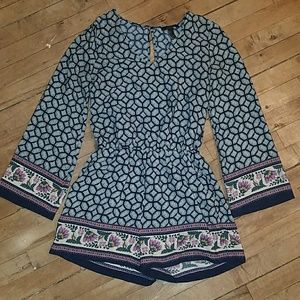 Forever 21 LS Boho Romper Medallion+Floral Print